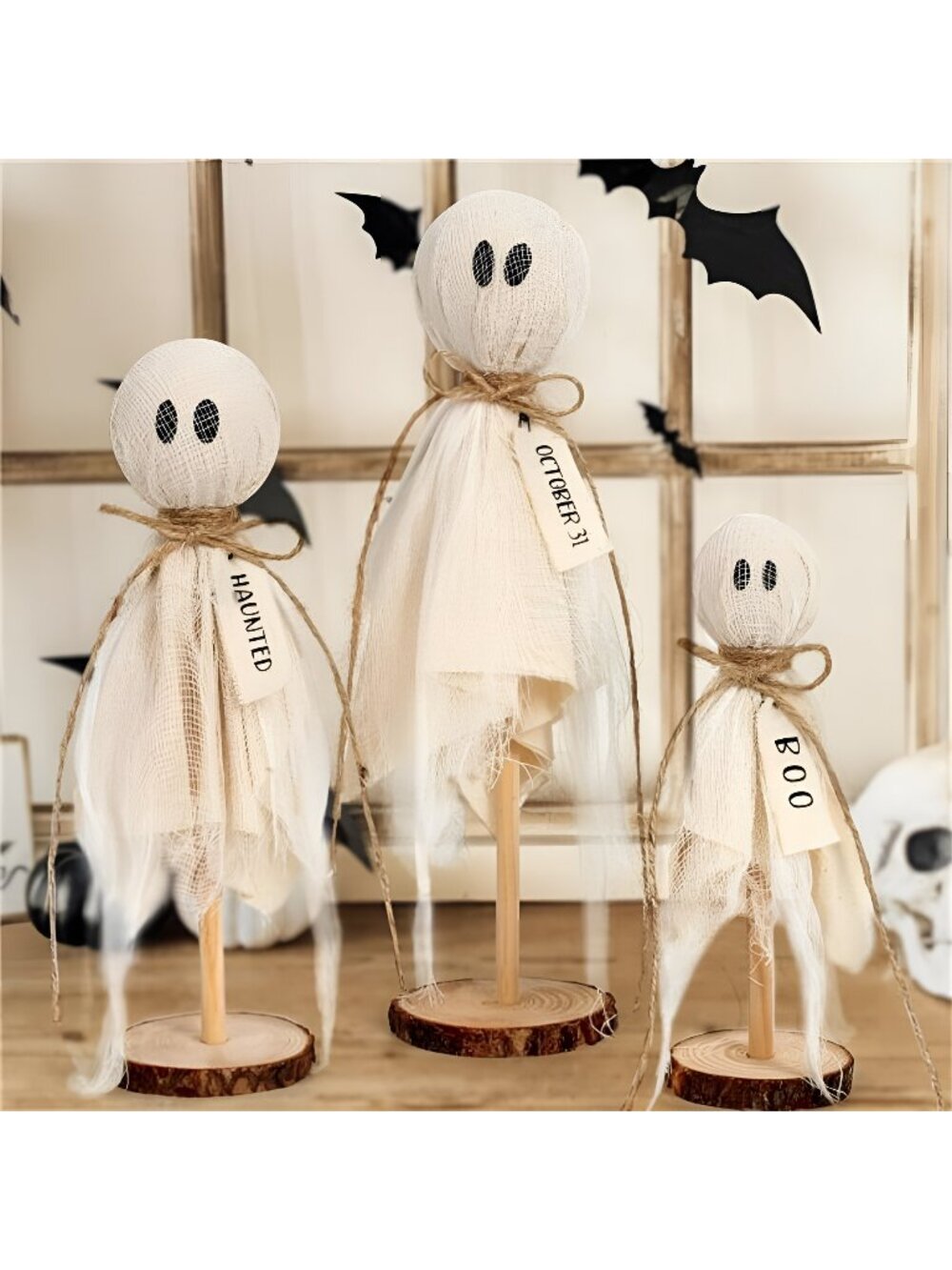 Halloween Decorations Indoor - Set of 3 Primitive Halloween Ghosts on Stand
